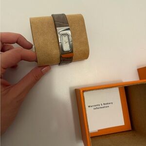 Tory Burch reversible light blue and taupe leather watch